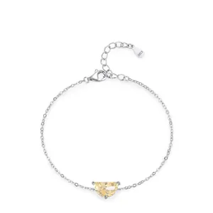 925 Sterling Silver Half Moon Bracelet For Women Minimalist Yellow Zirconia Adjustable Chain Geometric Jewelry Gift