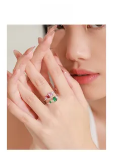 Detailed view of 925 silver ring featuring vibrant colorful zircon gemstone inlay