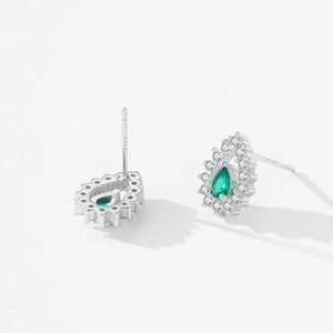 925 sterling silver drop earrings with green zircon stones and white diamond accents