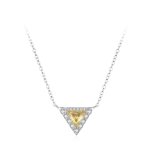Elegant S925 silver triangle necklace with yellow zircon pendant on white background