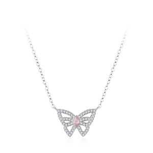S925 Silber Schmetterling Halskette mit rosa Markis-Edelstein und Zirkonia Pavé-Flügeln