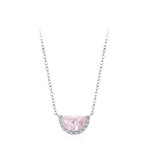 S925 sterling silver necklace with pink crescent moon pendant and pavé zircon details