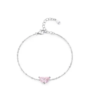 Braccialetto Mezzaluna Rosa in Argento Sterling 925 Donna Dolce Fresco Elegante Zirconia Intarsiato Gioielli Regolabili