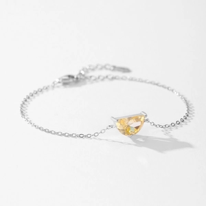 Minimalist S925 sterling silver bracelet with a yellow half-moon citrine stone and lobster clasp