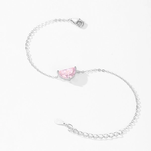 Elegante bracciale in argento sterling S925 con zircone rosa a ventaglio e marchio S925
