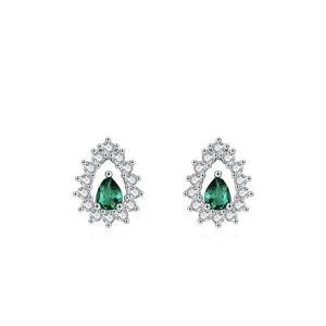 925 silver pear-cut green zircon stud earrings with micro-pave diamond halo