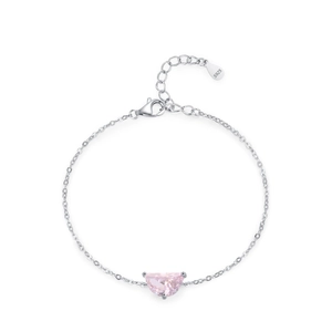 Elegante bracciale in argento sterling 925 con una gemma rosa a forma di mezza luna