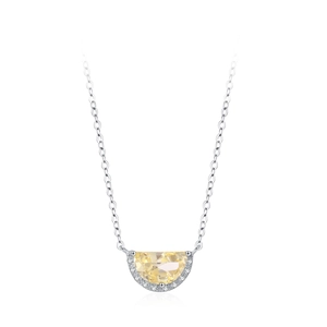 925 silver half-moon necklace with yellow gemstone and halo pavé diamond setting