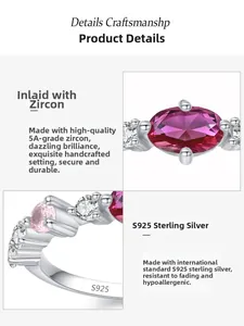 Dettaglio macro dell'anello in argento S925 con zircone rosa ovale e cristalli bianchi 5A