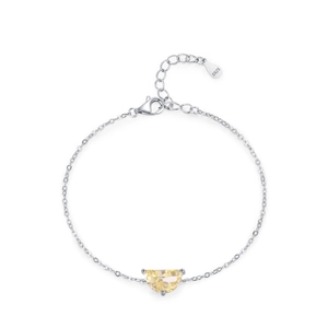 S925 sterling silver chain bracelet with half-moon yellow citrine stone and adjustable clasp