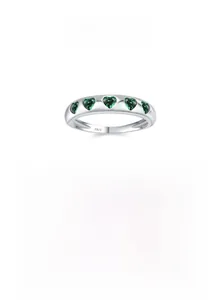 Close-up of S925 sterling silver ring with five green heart-shaped zircons and stamp