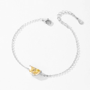 S925 sterling silver bracelet featuring a crescent yellow zircon and adjustable chain