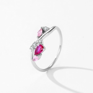S925 sterling silver vine ring with pink zircon gemstones on a clean white background