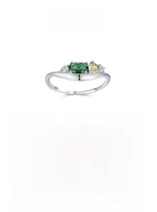 Close-up of S925 sterling silver hallmark on ring band with emerald zircon setting