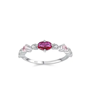 Anello in Argento Sterling 925 Zirconia Magenta Ovale Design Elegante Lussuoso Gioielli di Moda per Donna Regalo Anello Fine