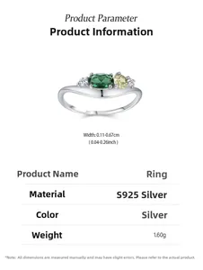 Detailed close-up of S925 silver wave ring with emerald zircon and yellow gemstone
