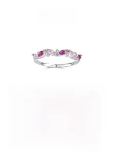 Detail of S925 silver ring featuring pink marquise stones and sparkling white gems