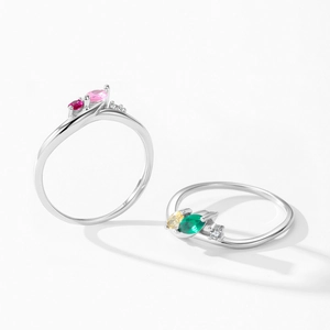 Bagues en argent S925 avec pierres marquises vertes et roses et accents de zircon