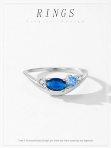 Close-up of S925 silver ring featuring blue sapphires and sparkling zircon accents
