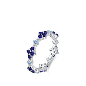 Anello Quadrifoglio Fortunato in Argento Sterling 925 Blu per Donna Elegante Zirconia Intarsiata Fascia Impilabile Gioielli Moda