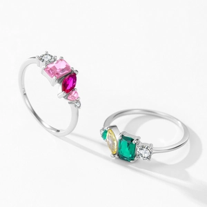 925 silver geometric ring with yellow and green cubic zirconia in a minimalist style