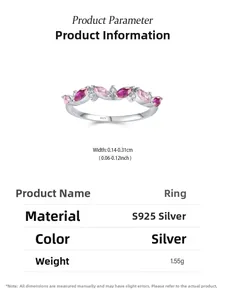 Macro view of S925 sterling silver ring with pink and magenta marquise zircons