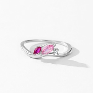 925 sterling silver marquise ring with pink and white gemstones in a sprout design