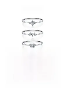 Detailed view of S925 sterling silver rings set with marquise and heart cubic zirconia