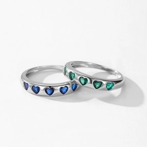 Bagues de luxe en argent 925 avec pierres en forme de cœur bleu saphir et vert émeraude