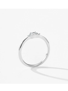 Detail of S925 sterling silver ring with marquise zircon in a classic four-prong setting