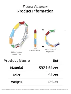Détails du coffret boucles d'oreilles et bague en argent S925 émaillé avec dimensions