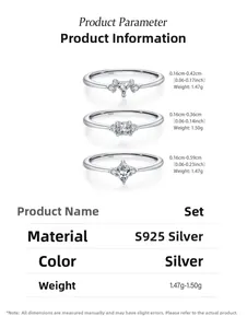 Detailed specifications of S925 sterling silver rings with marquise and heart zircons
