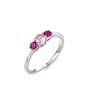 Bague en Argent Sterling 925 avec Trois Pierres de Zirconia Rose Douce pour Femme Bague de Doigt Géométrique Minimaliste Incrustée