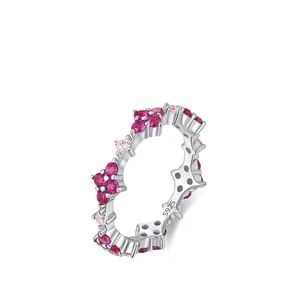 Bague Trèfle à Quatre Feuilles en Argent Sterling 925 Zirconia Rose Rouge pour Femme Elégante Bague Anneau avec Zirconia Rose Incrusté Bijoux Cadeau