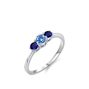 Bague Géométrique en Argent Sterling 925 pour Femme Incrustée de Zirconia Bleu Clair Minimaliste Rétro Style Ins Bijoux de Mode