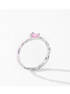 Close-up of heart-shaped pink zircon and wavy pink enamel work on 925 silver ring