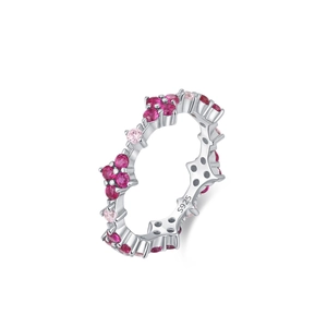 Bague d'éternité en argent S925 ornée de pierres précieuses étincelantes roses et rouges