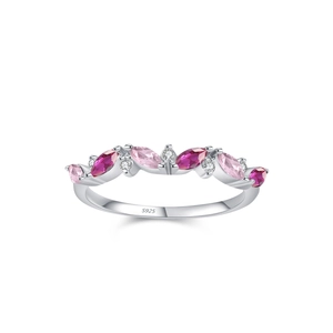 S925 sterling silver marquise cut ring with pink and magenta gemstones in a polished finish