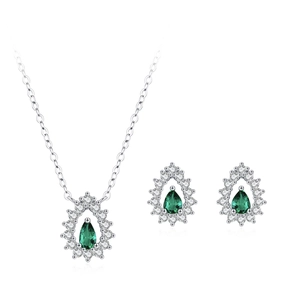 Set gioielli in argento 925 con collana con ciondolo smeraldo a goccia e orecchini abbinati