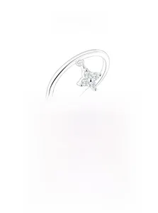 Detailed macro view of S925 sterling silver ring with a sparkling clover charm pendant