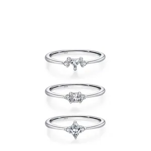 Minimalist 925 Sterling Silver Geometric Ring For Women Thin Band Marquise Square Zirconia Inlaid Elegant Finger Ring Jewelry Gift