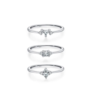 Minimalist S925 silver rings with marquise, square, and triangle zircon stones