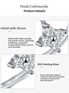 Detailed view of S925 sterling silver ring with 5A zircon and hand-set clover design