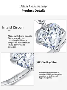 Detailed view of S925 sterling silver stamp and sparkling heart-shaped zircon setting