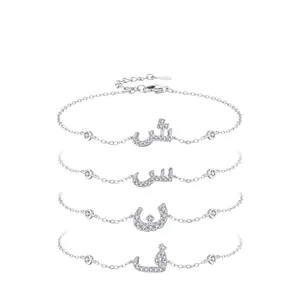Bracciale in Argento Sterling 925 con Lettere Alfabeto Arabo per Donna Lusso Zirconia Intarsiata Catena Regolabile Gioielli Regalo
