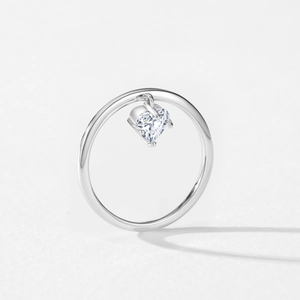 925 silver heart pendant ring with sparkling cubic zirconia on light gray background