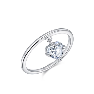 925 sterling silver ring with sparkling heart-shaped crystal pendant on a sleek band