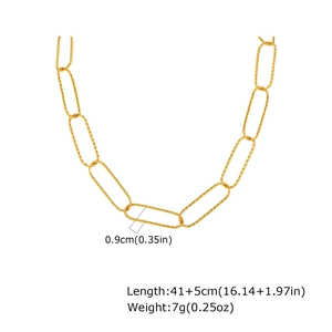 Gold stainless steel textured link chain necklace with detailed size and weight measurements