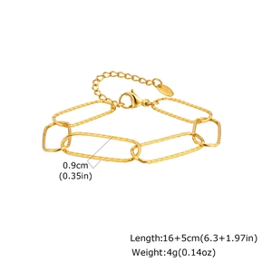 Detailed macro view of gold textured rectangular link chain with lobster clasp and K18 stamp