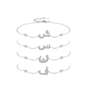 Bracciali in argento sterling S925 con lettere arabe e pietre di zirconia lucide